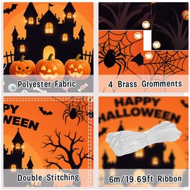 Happy Halloween Banner - Extra Large 83 x 59 Inch Halloween Backdrop with 19.69ft Ribbon | Spooky Pumpkin & Ghost Decorations for Outdoor & Indoor Parties