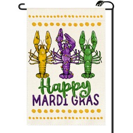 Crawfish Boil Happy Mardi Gras Crawfish Garden Flag 12x18 Inch Vertical Double Sided Small Flags New Orleans Carnival Celebration Outside Decoration For Yard (ONLY FLAG) KH02