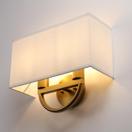 JIMUBEAM Industrial 2-Lights Wall Sconce Fixtures with White Textile Shade, Vintage Double Head Wall Light Lamps Decor for Hallway Bedroom Living Room Bathroom Corridor