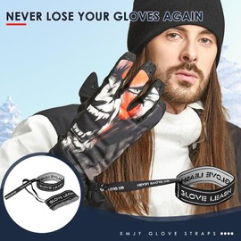 XMJY Men's Ski Glove Leash - 1 Pair Ski Glove Wrist Straps, Elastic Glove Straps for Skiing, Perfect Mountaineering & Ski Accessories for Hanging Glove (Size 8-11)