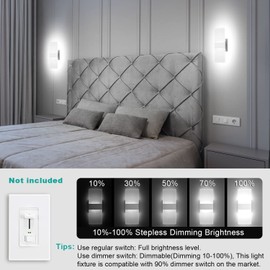TRLIFE Modern Wall Sconces, Dimmable Wall Sconces Set of 2 Wall Mounted Lights 12W 6000K Cool White Hardwired Wall Sconce Lighting for Bedroom Bedside Living Room Stairway Hotel(2 Pack)