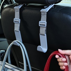 Amooca Headrest Hooks for Car Adjustable 4 Pack Vehicle Seat Back Organizer Storage Hanger Holder for Purse Bags Universal Fit Gray