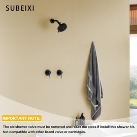 SUBEIXI Matte Black 2 Handle Shower faucet Set, 8 Mode Shower Head Bathroom Shower Faucet Trim Kit with Rough-in Valve, Wall Mount