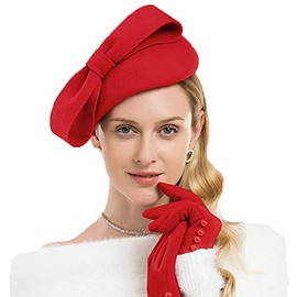 Wool Felt Winter Wedding Ceremony Church Hats for Women Elegant Pillbox Cap Ladies Fascinator Kentucky Party Fedoras Red
