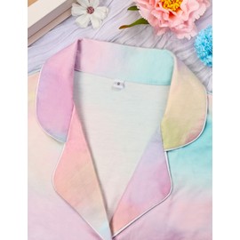 MORFORU 3 Piece Button Up Pajamas for Women Set Soft Pajama Shorts Pants Short Sleeve Pjs with Sleep Mask, Headband Sleepwear Pj Lounge Sets(Fantasy Rainbow,L)