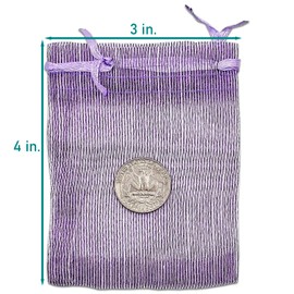 TheDisplayGuys - 96-Pack Striped Weave Organza Gift Bags with Drawstrings - Small 3" x 4" - Purple - for Party Favors, Samples,Treats