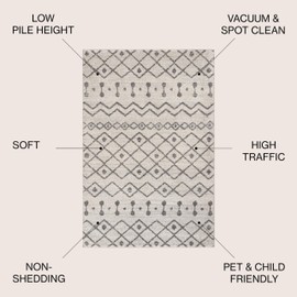 JONATHAN Y MOH208B-8 Aksil Moroccan Beni Souk Indoor Farmhouse Area-Rug Bohemian Minimalistic Geometric Easy-Cleaning Bedroom Kitchen Living Room Non Shedding, 8 ft x 10 ft, Cream/Gray