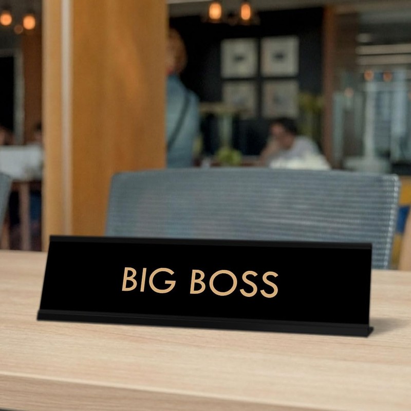 The Boss Novelty Desk Sign. Black Frame | (2 x