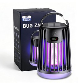 Solar Bug Zapper Outdoor & Indoor,2000V High-Voltage Mosquito Killer with Digital Display,Portable LED Fly Trap & Ambient Light,Solar/USB Rechargeable Insect Zapper for Patio,Camping,Backyard