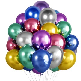 Ovanda Pack of 100 Balloons Colourful Metallic, Helium Balloons Colourful Metallic Latex Balloons for Birthday Wedding Engagement Anniversary Baby Shower Graduation Christmas or Any Party Decoration
