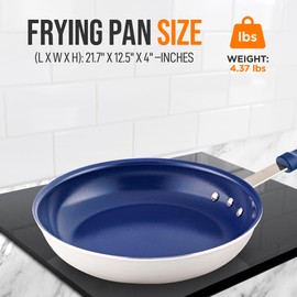 NutriChef f 12" Large Fry Pan - Large Skillet Nonstick Frying Pan with Silicone Handle, Ceramic Coating, Blue Silicone Handle, Stain-Resistant, And Easy To Clean, Professional Home Cookware
