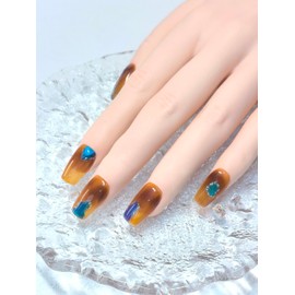 Cute Black Cat Press-On Nails, Short Squoval Artificial Nails, cat eye Design, 10 Pieces (Desert oasis, Small hands)