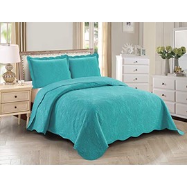 Home Collection 2pc Twin/Twin XL Over Size Elegant Embossed Bedspread Set Light Weight Solid Turquoise New
