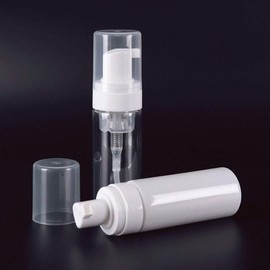 2 Pack, White,Transparent，50 ml Foaming Plastic Pump Bottle Soap Foam Dispenser - Refillable Portable Empty Foaming Hand Soap Suds Dispenser Bottle Mini Size Pressing Foam Type Travel Dispenser