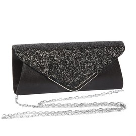 Women's Glitter Clutch Evening Bag Clutch Women's Elegant Envelope Bag Chain Bag Shiny Handbag for Wedding Prom Party (Black), black