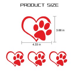 CGEAMDY Pack of 4 Cute Paws Car Stickers, Paw Print Sticker Car, Reflective Car Footprint Sticker, Waterproof Heart Paw Shape Car Sticker, Decorative Car Accessories (Red)