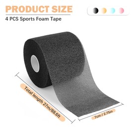 UPIQNG 4Pcs Foam Underwrap Tape Athletic Foam Tape Wrists Knees Ankles Hands Breathable Sponge Bandage Sports Pre Wrap,30Yards (Black,Pink,Blue,Yellow)