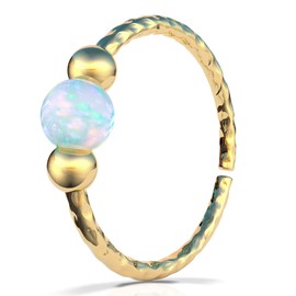 Gold Helix Piercing - Handmade 8mm Hoop with a 3mm White Opal - Hypoallergenic Thin 20 Guage 14k Gold Cartilage Earring Gold Piercing Hoop