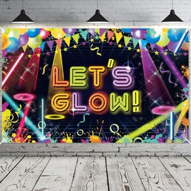 Let’s Glow Backdrop,Glow in The Dark Birthday Backdrop Colorful Photography Decorations Paint Splatter Graffiti Style Photo Booth Background for Neon Themed Party Birthday Party,3x2.5ft