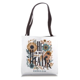 Bible Quote He Is My Healer Floral Christian Tote Bag