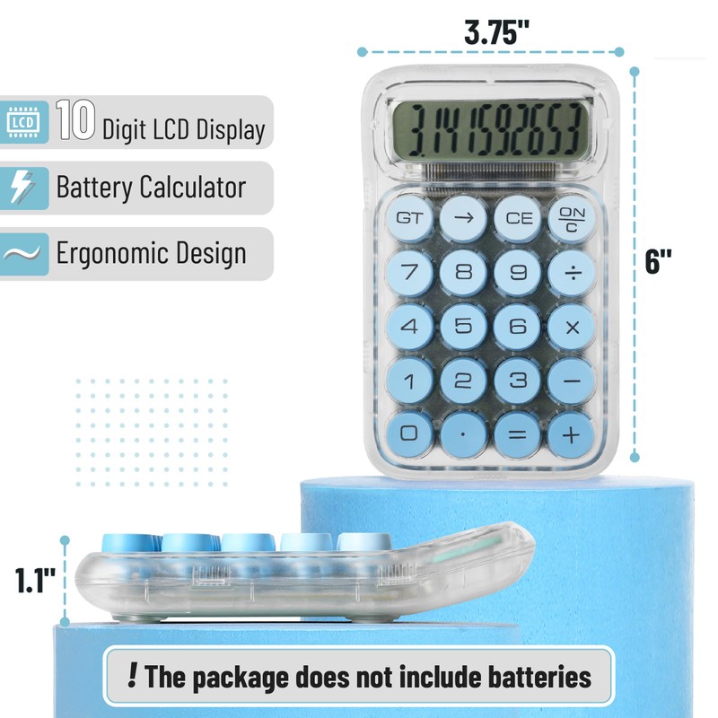 Mr. Pen- Mechanical Switch Calculator, 10 Digits, Blue, Transparent Body,