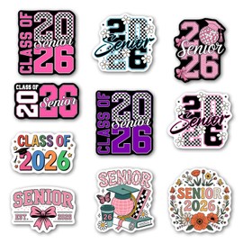 (Set of 10) Senior 2026 Stickers Class of 2026 Graduation Vinyl Decals for Teen Girls Students School Supplies Gift Cute Aesthetic Groovy Floral Disco Cap Globe Theme 3 Inches