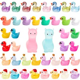 Mini Ducks 50 Pack Tiny Ducks Little Ducks Small Ducks Plastic Mini Resin Animals Figures to Hide Miniature Llama Figurines Fairy Garden Accessories Micro Landscape Statues Valentine's Day Gifts Pink