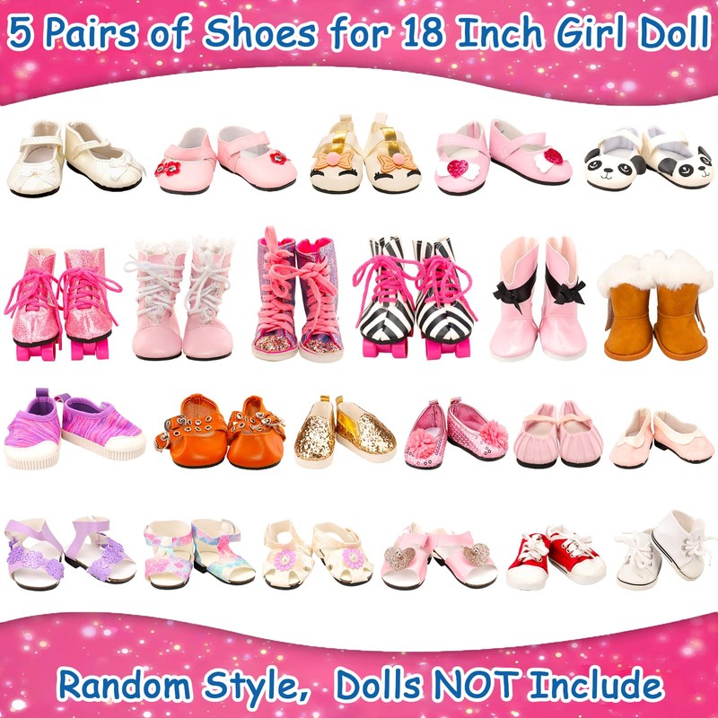 Barwa American Doll Accessories 5 Pairs of Shoes with 2