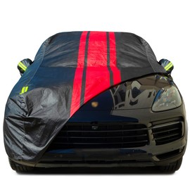 AUQDD 6-Layers Premium Sedan Car Cover Waterproof All Weather Weatherproof UV Sun Protection Snow Dust Storm Resistant Outdoor Exterior Custom Form-Fit Full Padded Car Cover with Straps 188"-198" Red