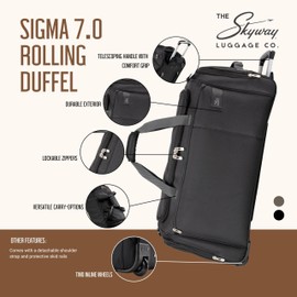 Skyway Luggage Sigma 7.0 Softside Rolling Duffel Bag – Extra Large Wheeled Travel Duffle with Telescoping Handle & Side Pockets, Ideal for Long Trips, Men and Women, 28", 83.5L, Black
