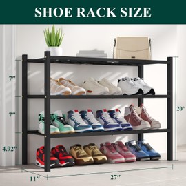Smiry 3-Tier Bamboo Shoe Rack Storage Organizer for Closet, Multifunctional Sturdy Stackable Free Standing Shoe Shelf Organizer for Entryway Shoe Storage, Indoor, Outdoor, Small Space, Garage, Black