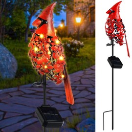 VIHOSE Cardinal Decor Garden Stake Solar Metal Red Cardinal Lights Outdoor Decor Cardinal Solar Waterproof LED Light Lawn Ornaments for Garden Landscape Lawn Flower Bed Patio Christmas Yard Decoration