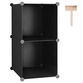 C&AHOME Cube Storage, 2-Cube Organizer Units, Plastic Closet Storage Shelves, DIY Book Shelf, Modular Bookcase, Cabinet Ideal for Bedroom, Living Room, Home Office, 12.4" L x 12.4" W x 24.8" H Black