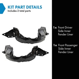 TRQ Front Inner Fender Liner Set Compatible with 2013-2015 Nissan Altima NI1248134 NI1249134