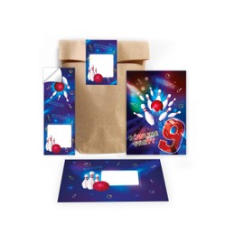 Limonia 10 Invitations for 9th Children's Birthday Bowling Neon Invitation Birthday Girls Children Boys Boys Gift Bag Set Including 10 Envelopes, 10 Bags, 10 Stickers
