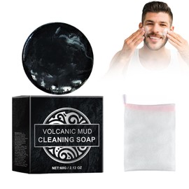 Cleaning Soap Natürliche Vulkanische Schlamm Seifenstange, Schwarze Seifenstange mit Bubbelnetz, Tiefenreiniger für Poren Körperseifenstange für Männer und Frauen Gesichts- und Körperwäsche
