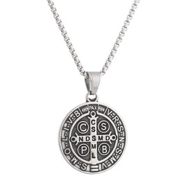 BaBakiak St Benedict Exorcism Medal Necklace - Stainless Steel Christian Catholic Roman Cross Pendant - Patron Saint Amulet Medal Religion Jewelry
