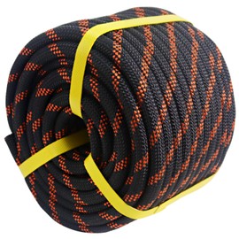 CRAYZA Double Braided Arborist Rigging Rope (1/2 in x 100 ft) Strong Polyester Rope 48 Strands for Tree Work Climbing Pulling Swing Sailing, Black/Orange