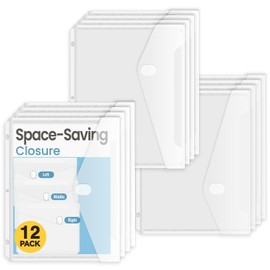 Sooez 12 Pack Binder Folders with Space-Saving Closure, Heavyweight Binder Pockets for 3 Ring Binder, High Capacity Clear Binder Pockets, Binder Envelopes 3 Ring, Binder Organizer, Side Loading