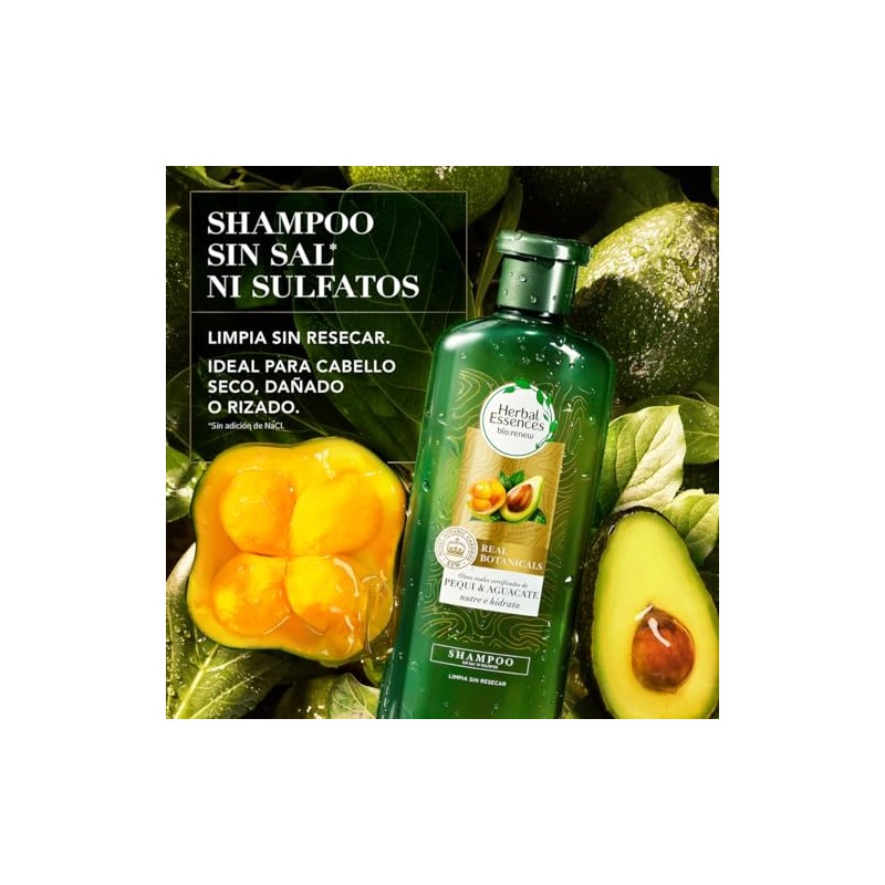 HERBAL ESSENCES BioRenew, Shampoo sin sulfatos ni parabenos para cabello
