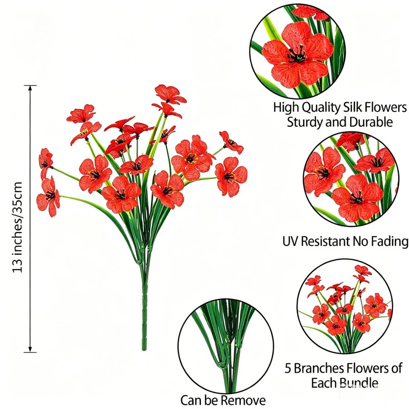 Artificial Flowers Outdoor UV Resistant Fake Silk Flowers, 12 Bundles