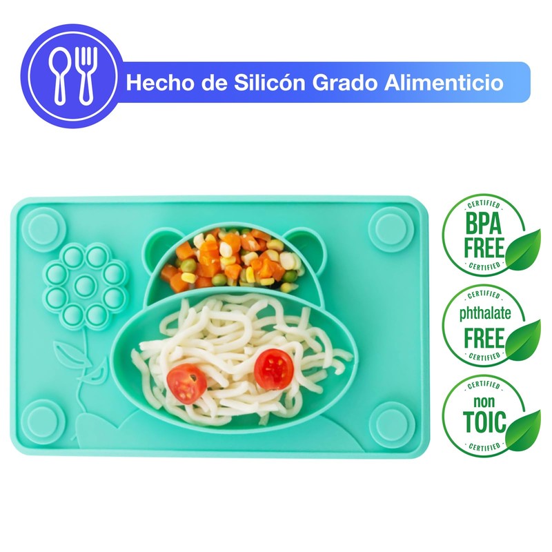KAREN Plato Autoadherible Silicon para Bebe, Plato Alimenticio de Silicona
