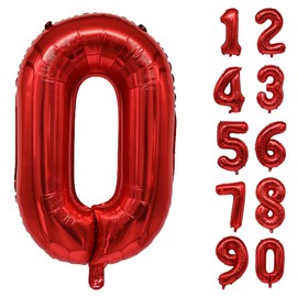 32 Inch Number Balloons Giant Number Aluminium Foil Helium Balloons for Birthday Party Celebration Decoration New Year Baby Shower Anniversary (Red, 0)