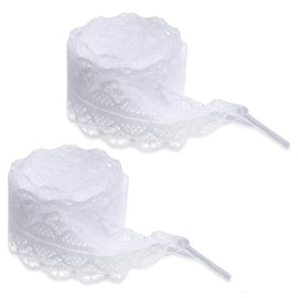 Tyqour 2 Pairs 2.5cm Wide Laces Shoelaces for Sneaker Flat White Hollow Lace Shoe Laces Fancy Shoelace 47 Inch 120cm Long Shoe Strings Fat Shoestring for Adult Women Girls