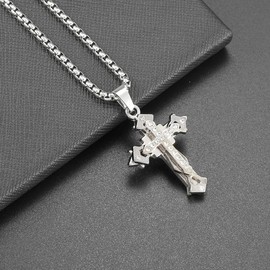 LuLiyLdJ Pack of 4 Men's Cross Chain, Men's Cross Chain, Silver Chains for Men, Cross Chain for Women, Titanium, stainless steel