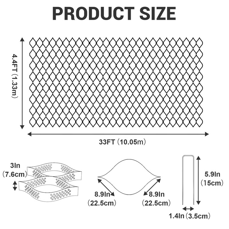 Gravel Grid 4.4x33 FT with 20Pcs Landscape Staples, 3'' Thick