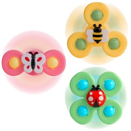 TGXLAK 3PCS Suction Cup Spinner Toys for Babies, Fidget Spinners Sensory Bath Toys 6 12 18 Months, Airplane Car Travel Essential 1-3 Year Old Boy Girl Birthday Gift for Baby