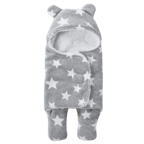 Cotton Baby Blanket - Baby Sleeping Bag with Baby Bonnet - New-Born Wearable Blanket / Bath Towel with Hood grey