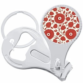 Red Flower Leaf Pattern Nail Clippers Plus Bottle Opener Keychain