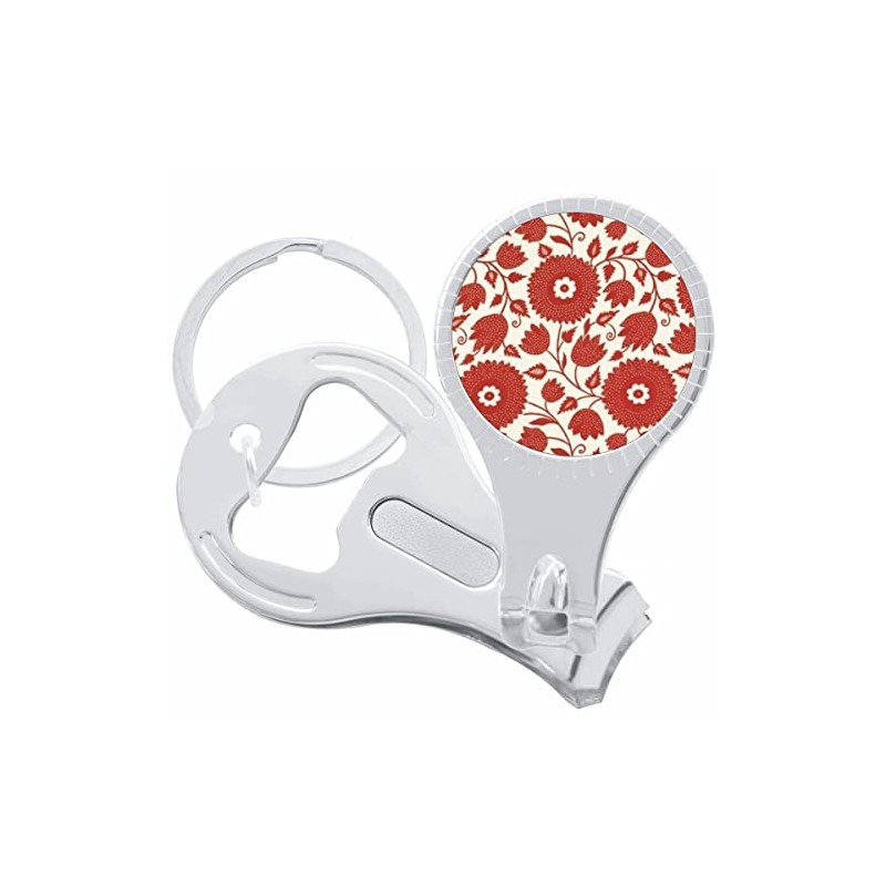 Red Flower Leaf Pattern Nail Clippers Plus Bottle Opener Keychain